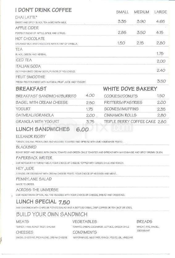 White Dove Coffee Shop - Flagstaff, AZ menu_pic