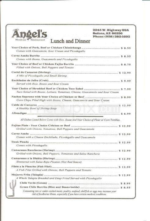 Angel's Mexican Restaurant - Sedona, AZ menu_pic