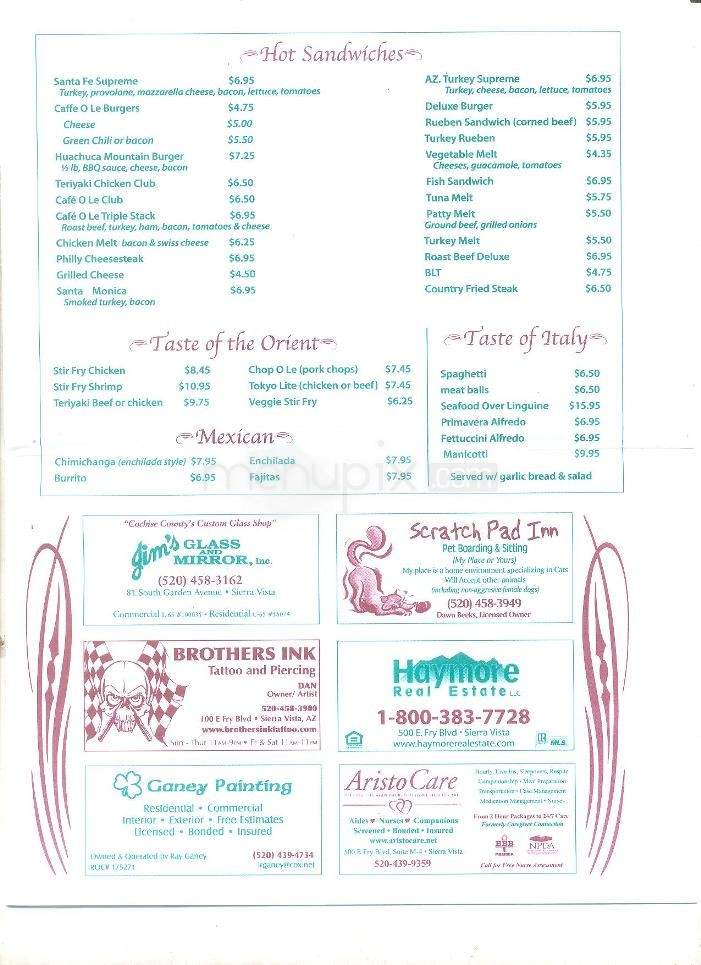 Caffe Ole - Sierra Vista, AZ menu_pic