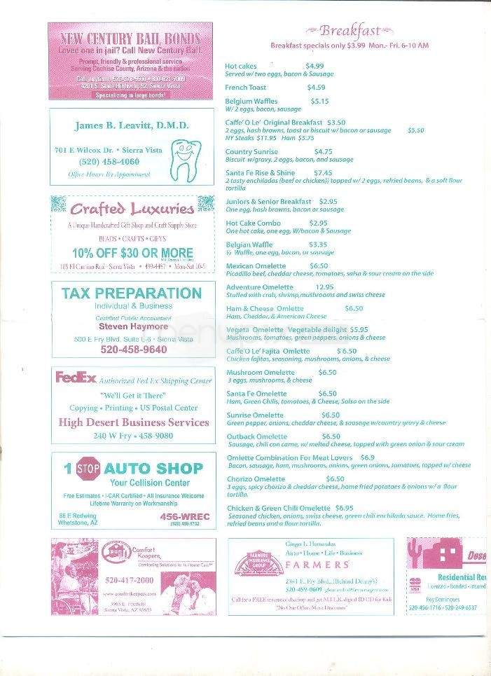 Caffe Ole - Sierra Vista, AZ menu_pic