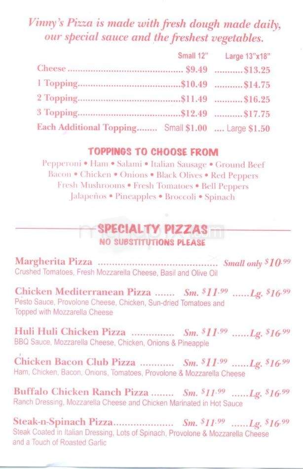 Vinny's New York Pizza - Sierra Vista, AZ menu_pic