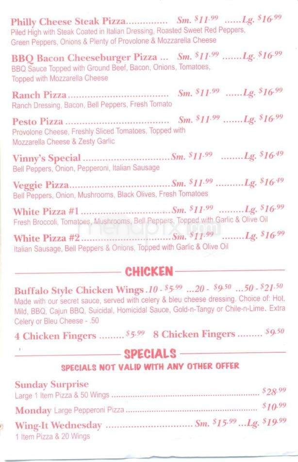 Vinny's New York Pizza - Sierra Vista, AZ menu_pic