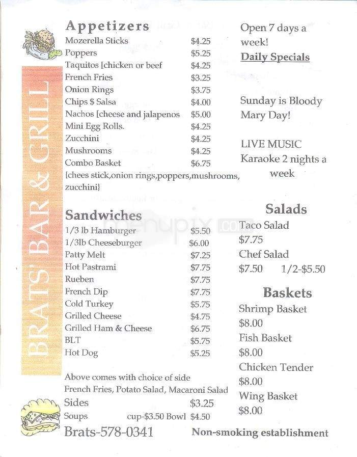 Brats' Bar & Grill - Tucson, AZ menu_pic