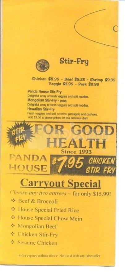 Panda House Stir-Fry - Tucson, AZ menu_pic