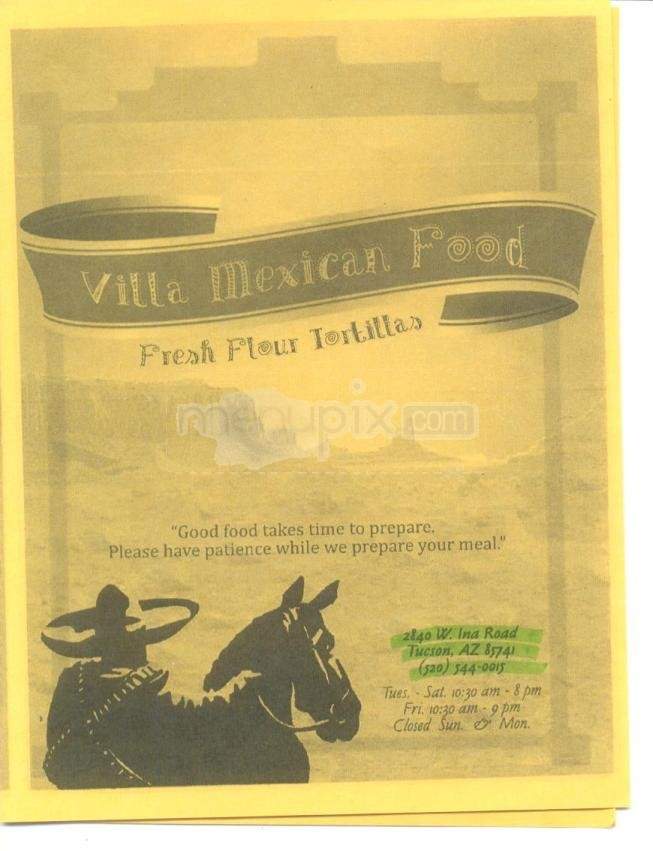 Villa Mexican Food - Tucson, AZ menu_pic
