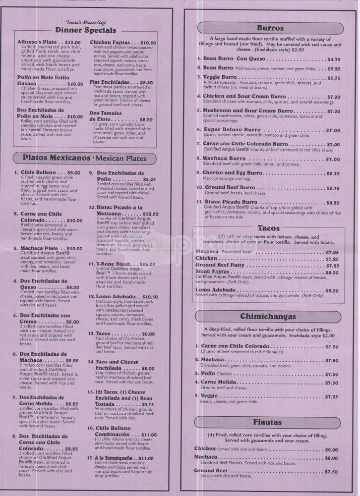 Mosaic Cafe Dos - Tucson, AZ menu_pic