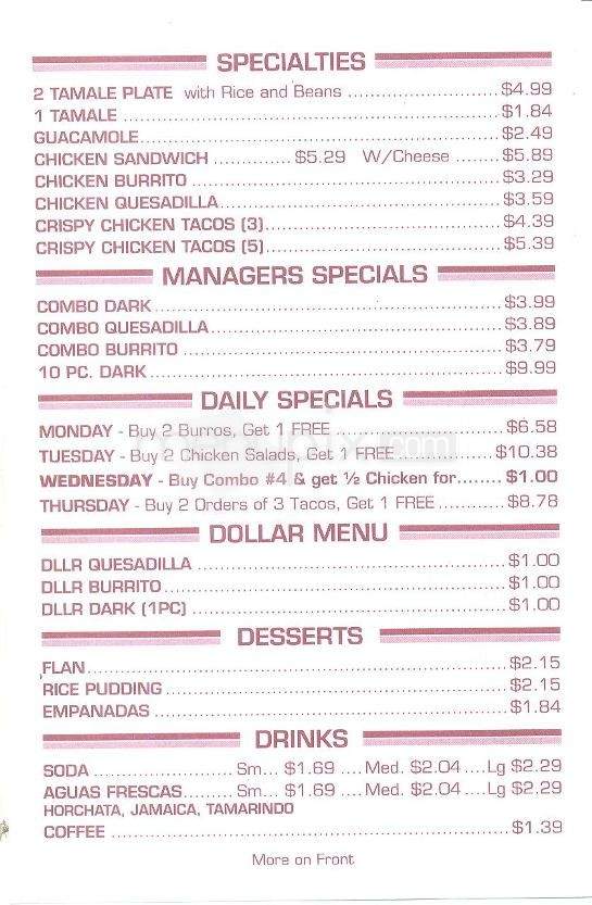 Pollo Feliz - Tucson, AZ menu_pic