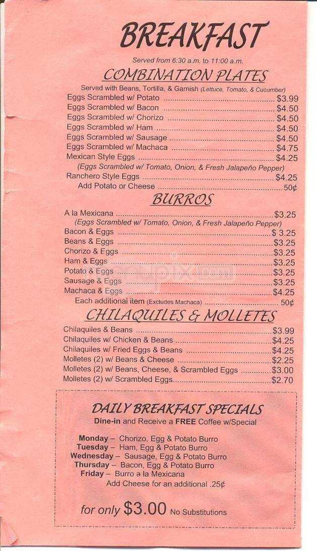Alejandro's Cafe - Tucson, AZ menu_pic