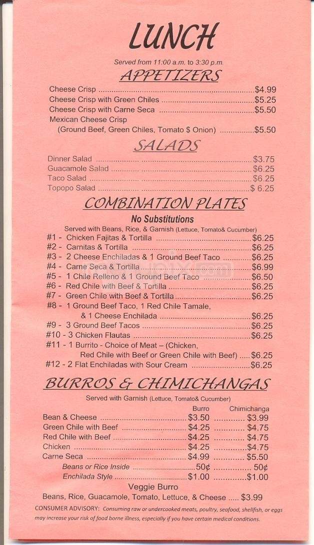 Alejandro's Cafe - Tucson, AZ menu_pic