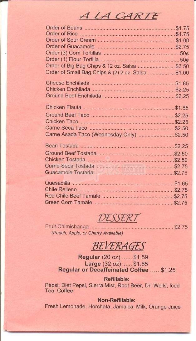Alejandro's Cafe - Tucson, AZ menu_pic