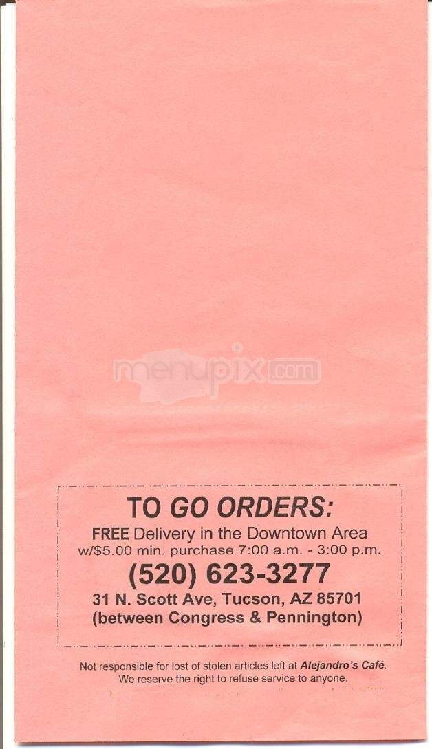 Alejandro's Cafe - Tucson, AZ menu_pic