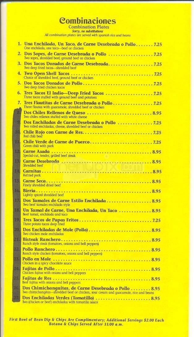 El Indio Mexican Food Restaurant - Tucson, AZ menu_pic