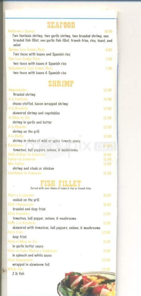 Guillermo's Restaurant - Tucson, AZ menu_pic