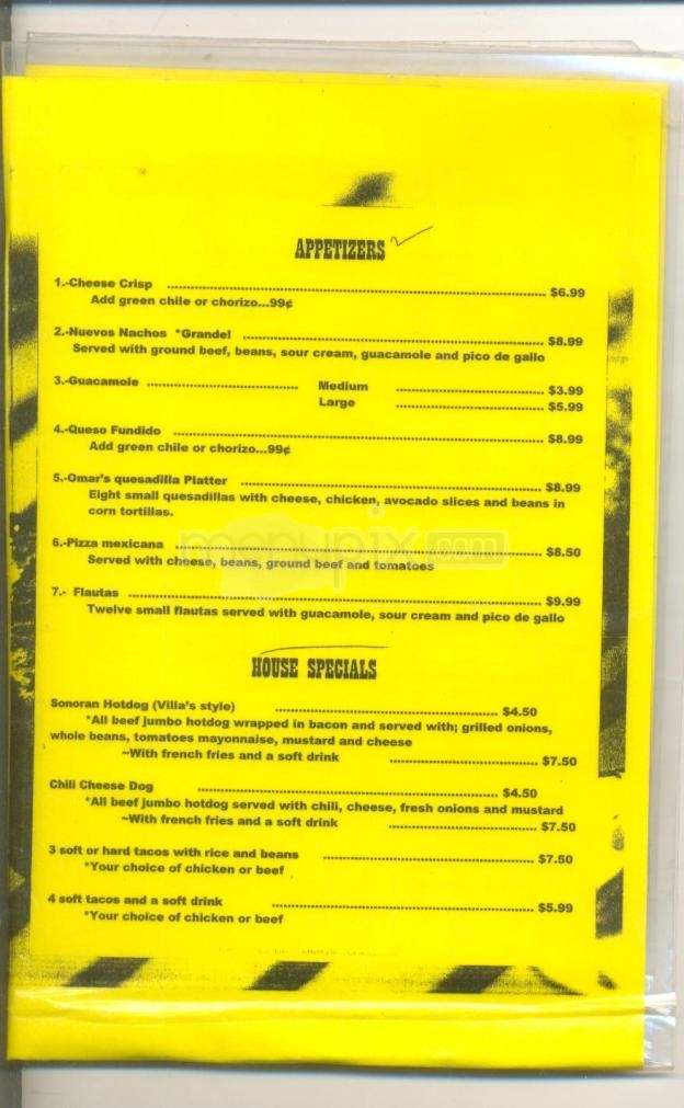 Pancho Villa's Bar & Grill - Tucson, AZ menu_pic