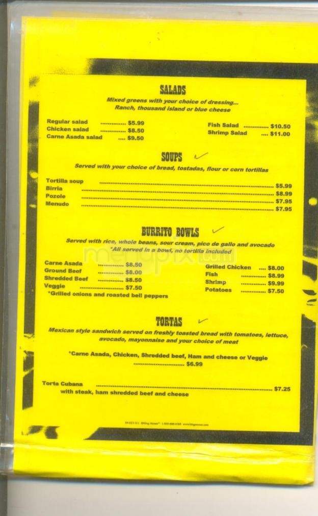 Pancho Villa's Bar & Grill - Tucson, AZ menu_pic
