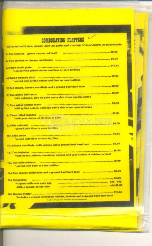 Pancho Villa's Bar & Grill - Tucson, AZ menu_pic