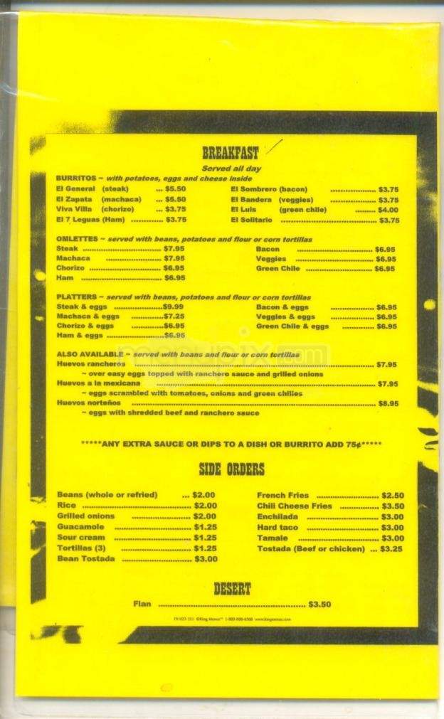 Pancho Villa's Bar & Grill - Tucson, AZ menu_pic