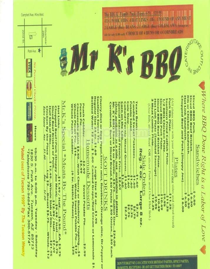 Mr K's BBQ - Tucson, AZ menu_pic