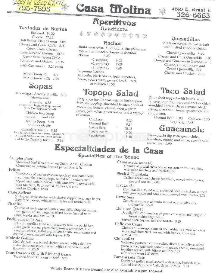 Casa Molina Del Norte Restaurant - Tucson, AZ menu_pic