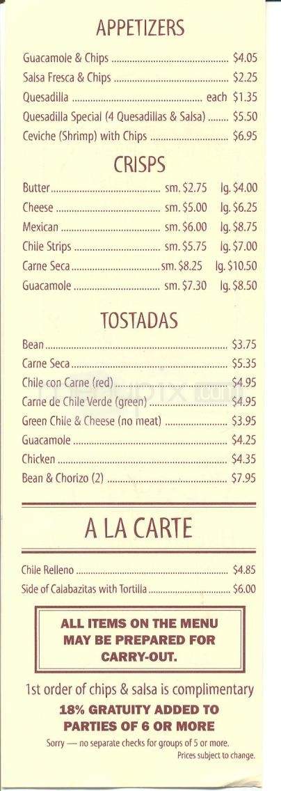 Lerua's Fine Mexican Food - Tucson, AZ menu_pic