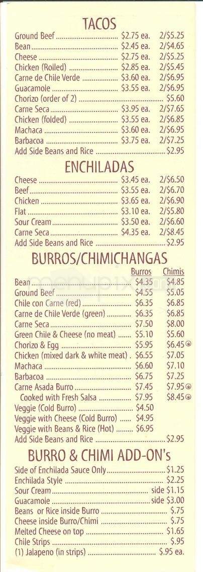 Lerua's Fine Mexican Food - Tucson, AZ menu_pic