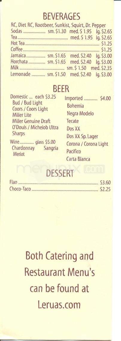 Lerua's Fine Mexican Food - Tucson, AZ menu_pic