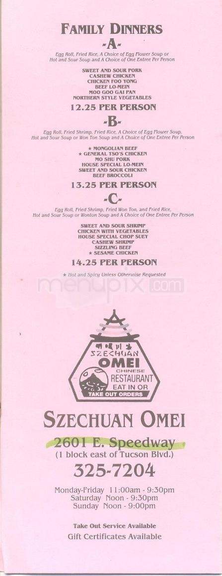 Szechuan Omei Restaurant - Tucson, AZ menu_pic