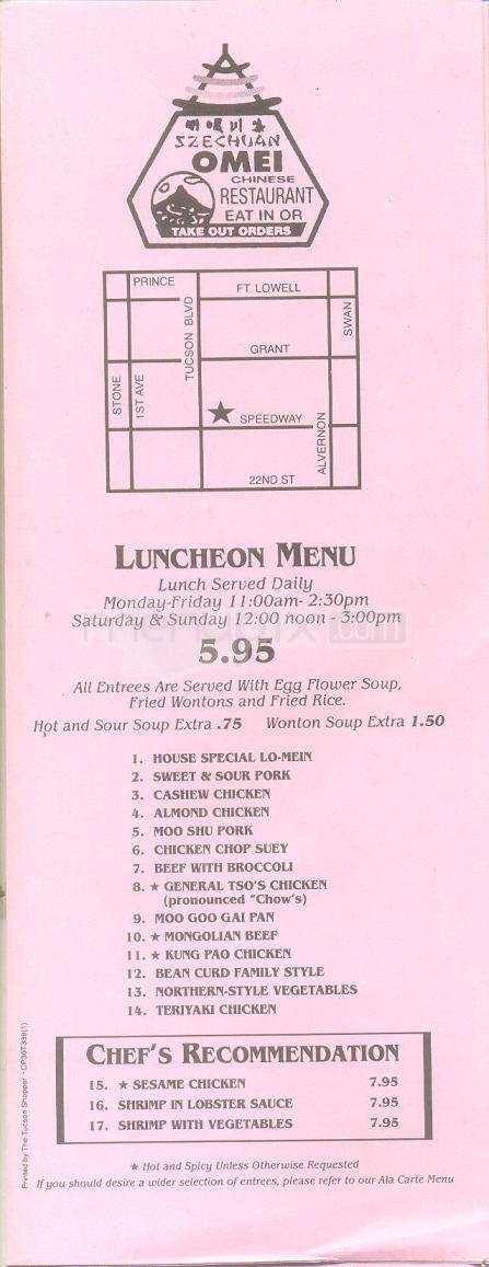 Szechuan Omei Restaurant - Tucson, AZ menu_pic