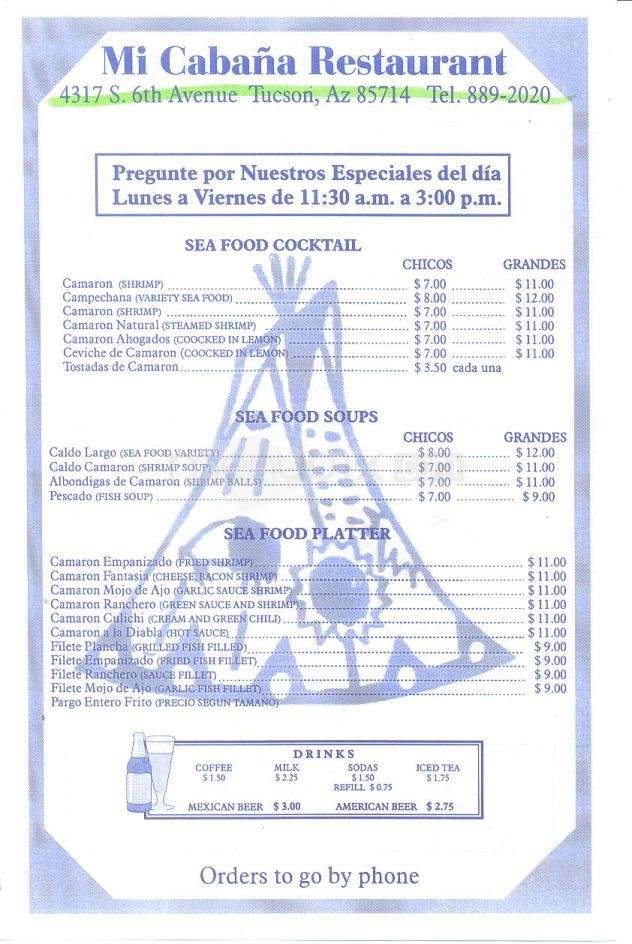 Mi Cabana Restaurant - Tucson, AZ menu_pic
