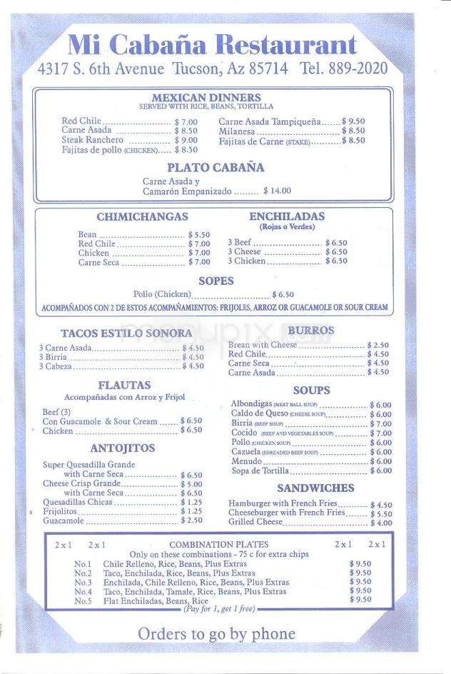 Mi Cabana Restaurant - Tucson, AZ menu_pic