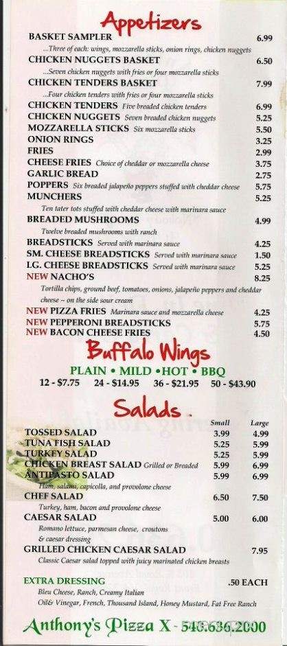 Anthony's Pizza - Front Royal, VA menu_pic