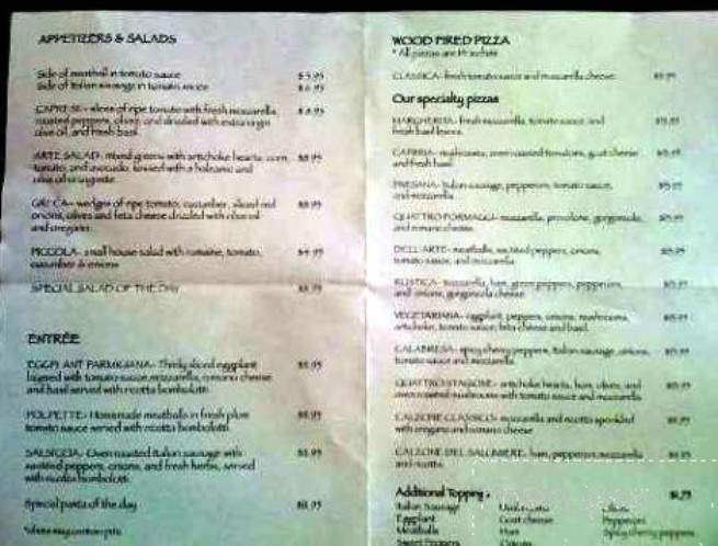 Arte Pizza - Fernandina Beach, FL menu_pic