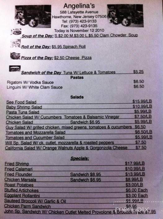 Angelina's Fine Italian Deli - Hawthorne, NJ menu_pic