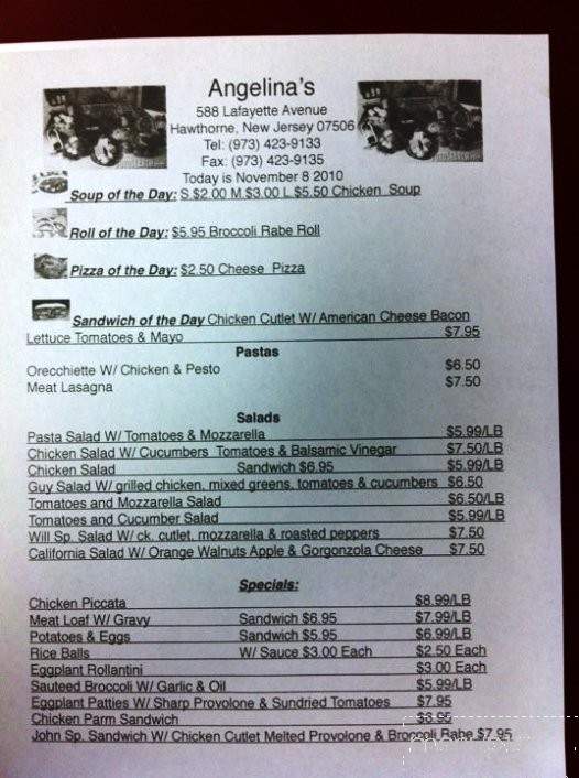 Angelina's Fine Italian Deli - Hawthorne, NJ menu_pic