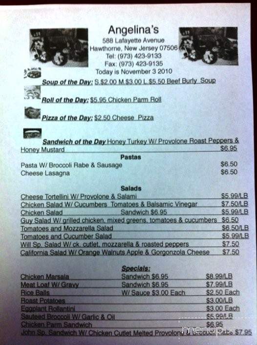 Angelina's Fine Italian Deli - Hawthorne, NJ menu_pic
