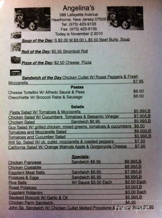 Angelina's Fine Italian Deli - Hawthorne, NJ menu_pic