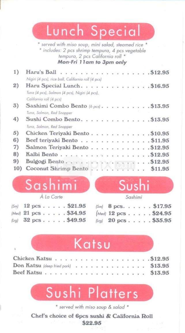 Haru Sushi - Yardley, PA menu_pic