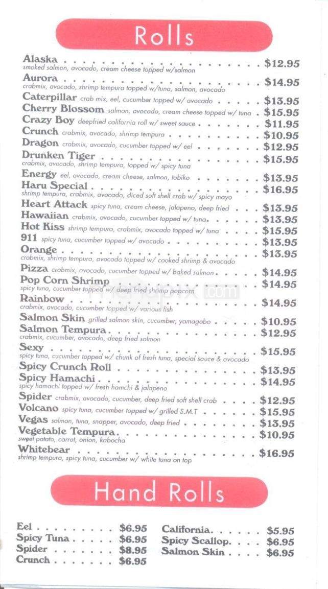 Haru Sushi - Yardley, PA menu_pic