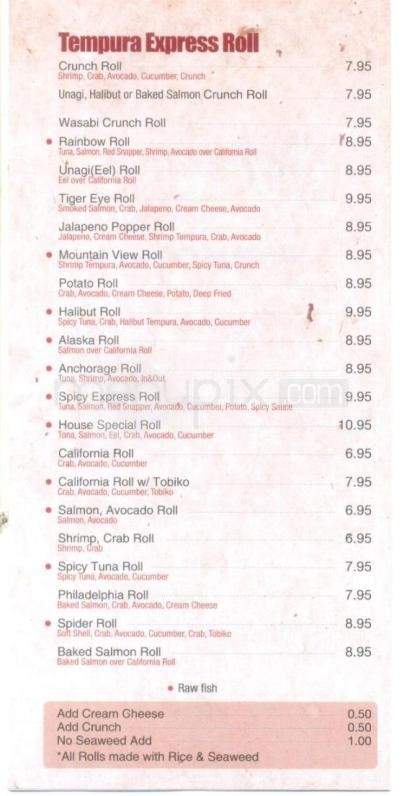 Tempura Express - Anchorage, AK menu_pic