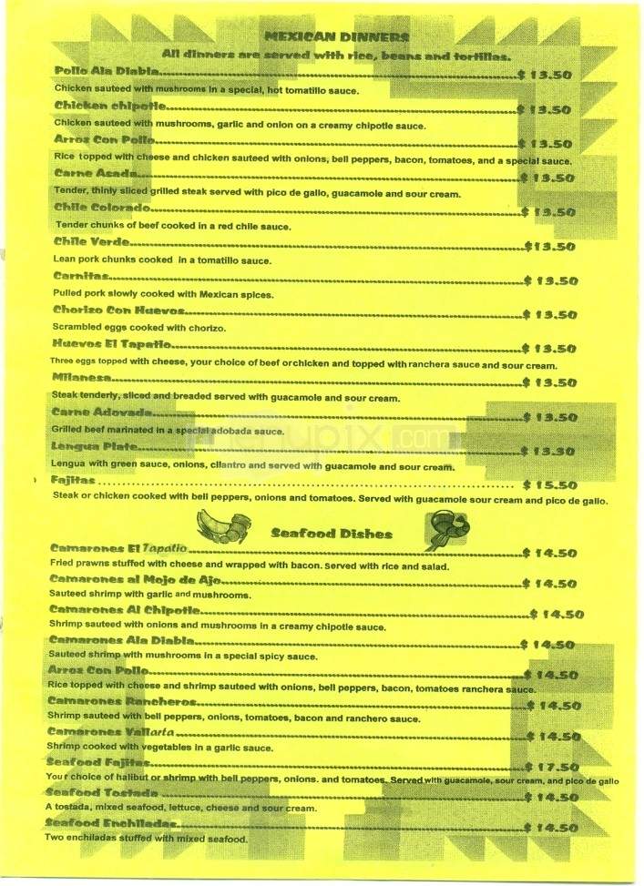 El Tapatio Mexican Restaurant - Fairbanks, AK menu_pic