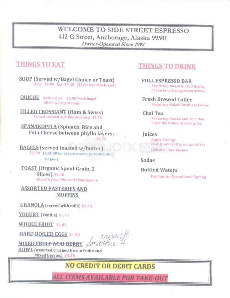 Sidestreet Espresso - Anchorage, AK menu_pic