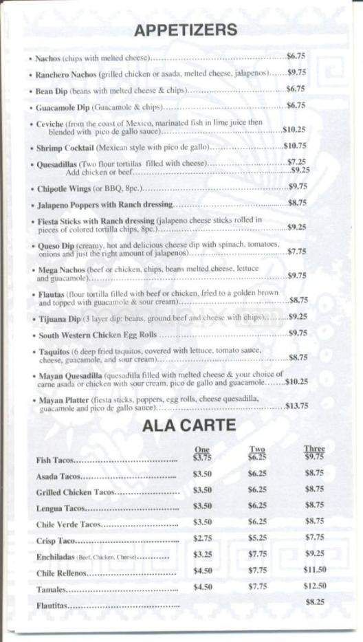 Mayan Palace, Mexican Restaurant & Cantina - Fairbanks, AK menu_pic