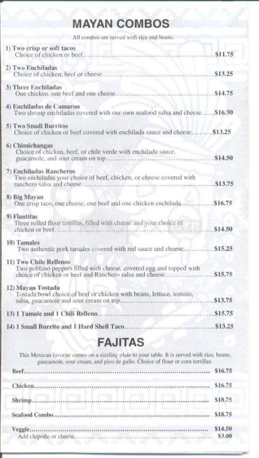 Mayan Palace, Mexican Restaurant & Cantina - Fairbanks, AK menu_pic