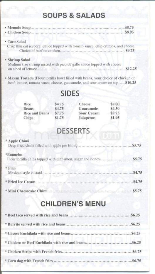 Mayan Palace, Mexican Restaurant & Cantina - Fairbanks, AK menu_pic