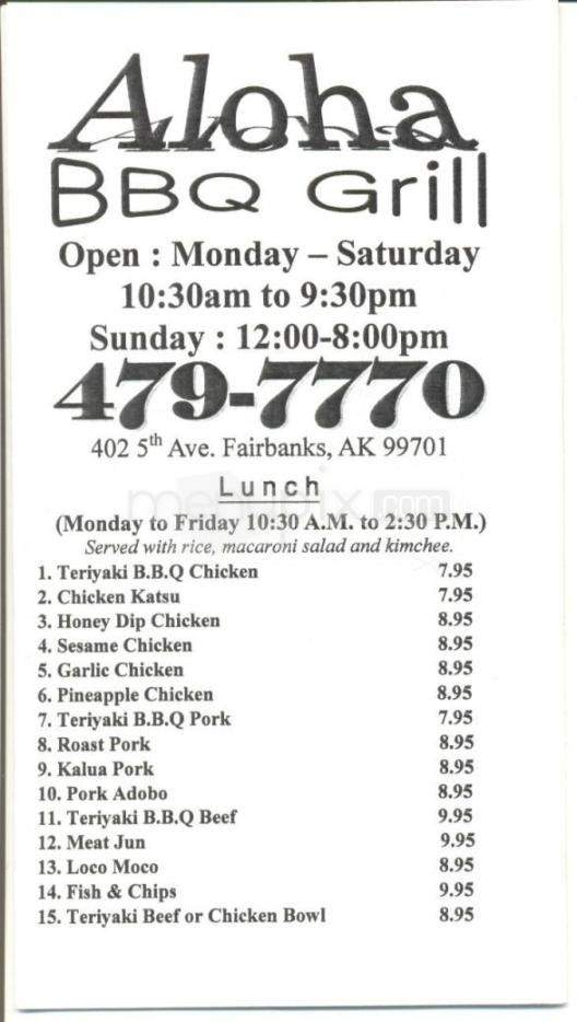 Aloha BBQ Grill - Fairbanks, AK menu_pic