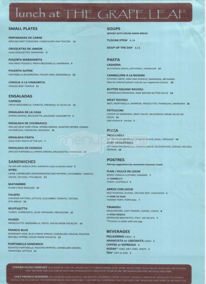 Grape Leaf - Anchorage, AK menu_pic