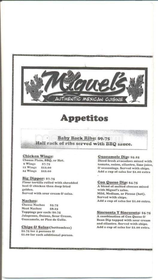 Miguel's Authentic Mexican Cuisine - Fairbanks, AK menu_pic