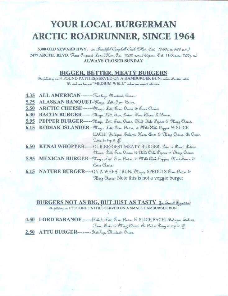 Arctic Roadrunner - Anchorage, AK menu_pic