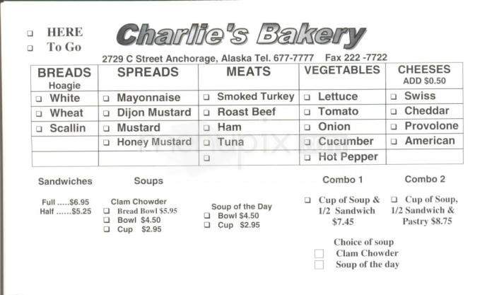 Charlie's Bakery - Anchorage, AK menu_pic