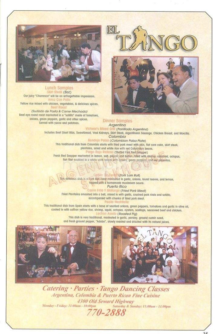 El Tango Argentinean Steakhouse - Anchorage, AK menu_pic